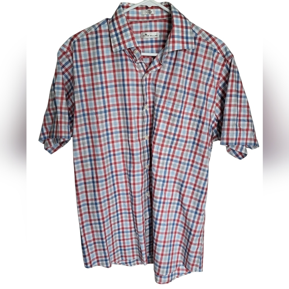 Peter Millar Red and Blue Casual Button Down Shirt